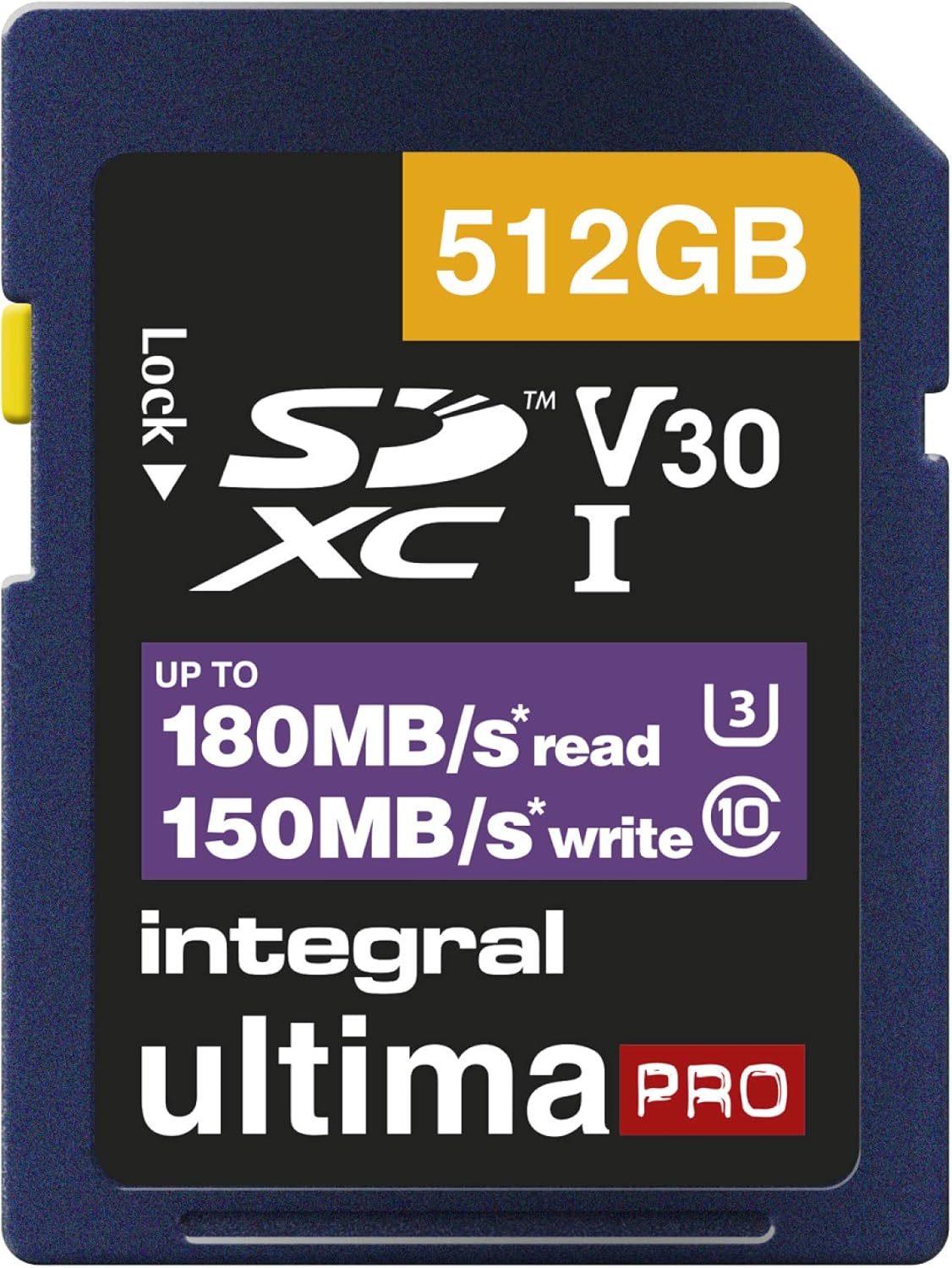 Integral 512GB PRO High Speed SD CARD 180MB/S SDXC V30 UHS-I U3 -  INSDX512G-180/150V30